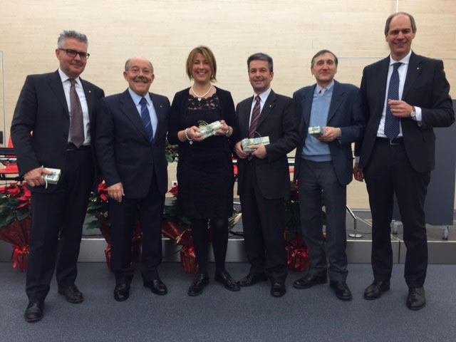 Da sinistra, Attilio Brun, il presidente Sergio  Rebecca, Luisa Stocco, Stefano Cortese, Renato Tessarolo e il direttore Ernesto Boschiero