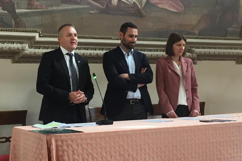 Un'immagine della conferenza stampa di presentazione con, da sinistra, il presidente Piccolo e gli assessori Zilio e Balbi