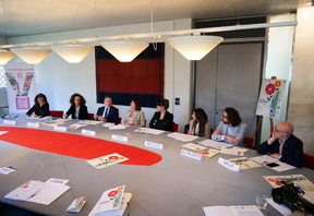 Un'immagine della conferenza stampa di presentazione di "Adriano Olivetti e la Ballezza"