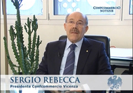 Sergio Rebecca, presidente di Confcommercio Vicenza, durante l'intervista televisiva Sergio Rebecca, presidente di Confcommercio Vicenza, durante l'intervista televisiva